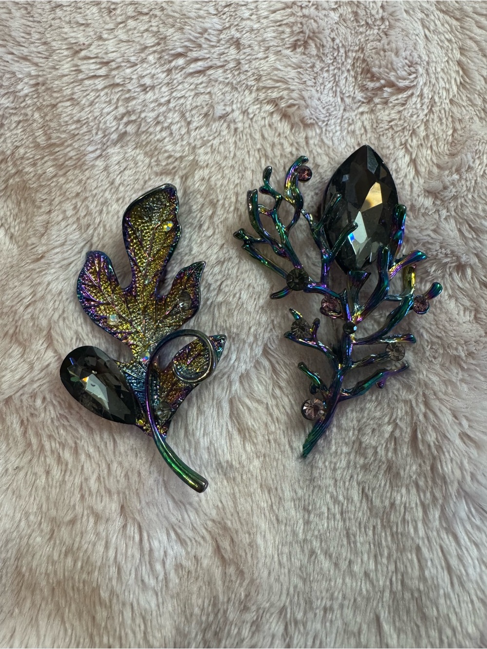 Iridescent Black Crystal Leaf Brooch - Women Jewelry Brooches